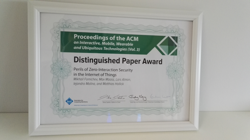 We won the Distinguished Paper Award at ACM UBICOMP/IMWUT 2020